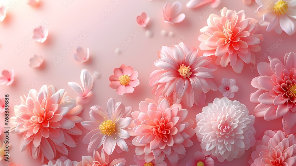 Cute pastel pink flower on pink background with space for text Cute pastel pink flower on pink background with space for text