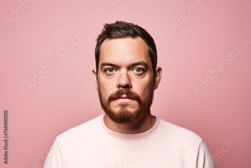Portrait of a man with a beard on a pink background. © Chacmool