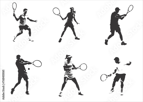 tennis player silhouettes set in various poses 