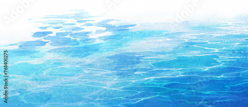 透明水彩で描いた海の風景イラスト 水面と波 水彩背景