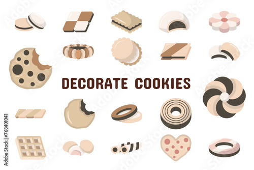 Decorate Cookies Flat Vector Illustration Icon Sticker Set Design Materials