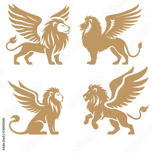set of Illustration silhouette lion