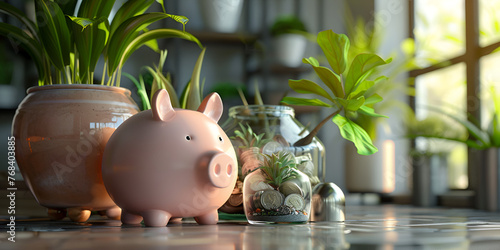 A pot in the shape of a pig with a small cactus insid 