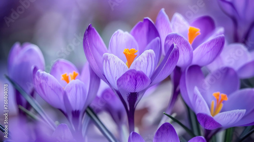 Stunning purple crocus flowers in full bloom, heralding the arrival of spring © Venka
