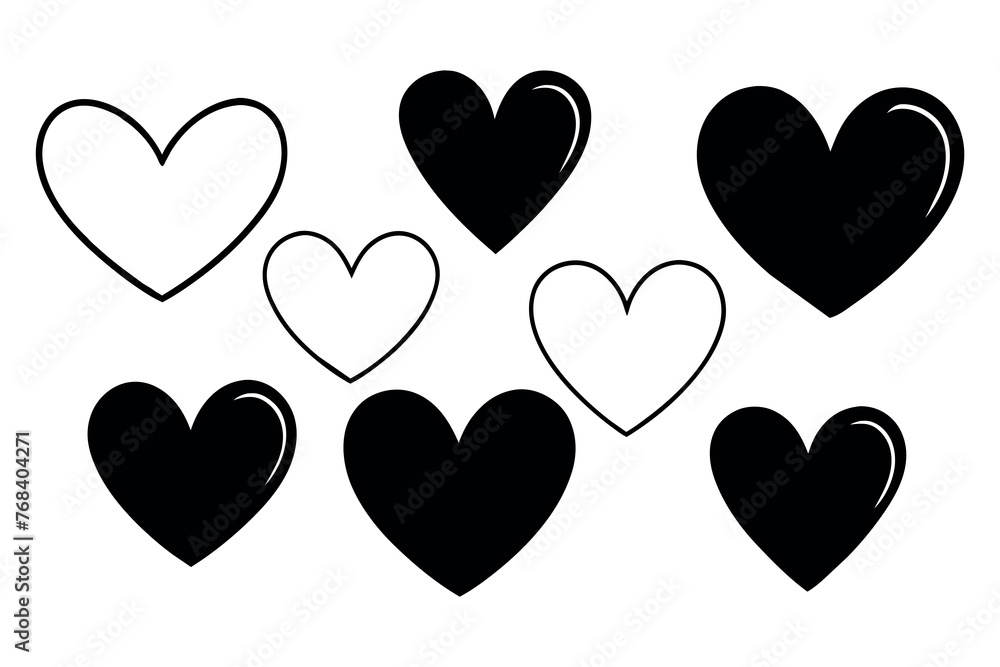 hand-drawn black line heart set, Valente Day.	