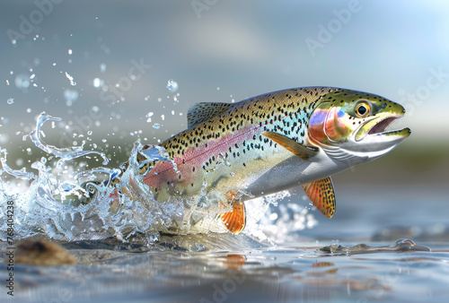 A airbrushed rainbow trout jumping out of the water