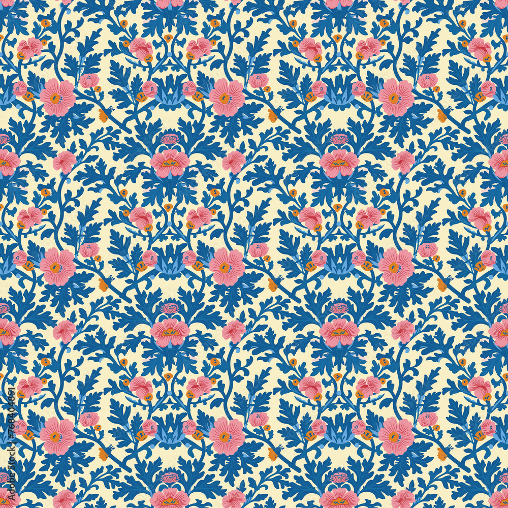 Singapore Peranakan seamless pattern, seamless tile, floral background, Peranakan culture, Nyonya motifs, Nyonya pattern for gift paper, card, textile and product design