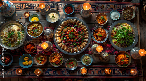 Top view of iftar or suhoor served in Ramadan. photo