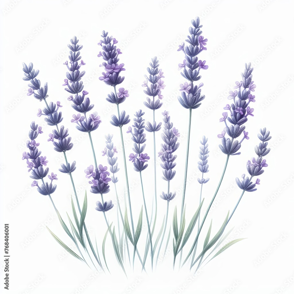 Watercolor lavender sprigs with a white background – Simple lavender spikes