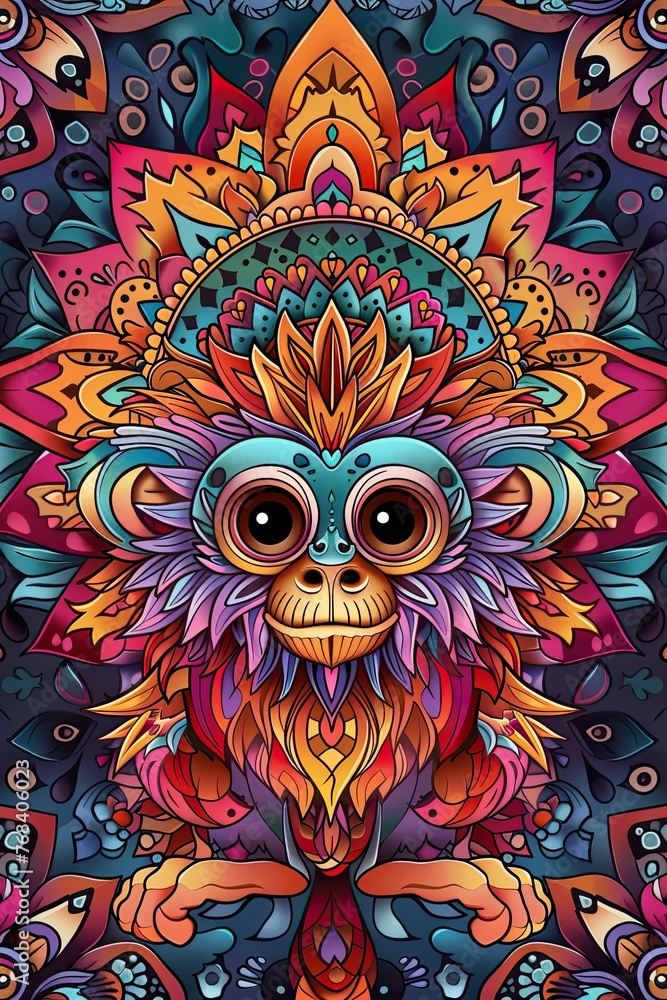 illustration of a cute monkey mandala illustration of a cute monkey mandala