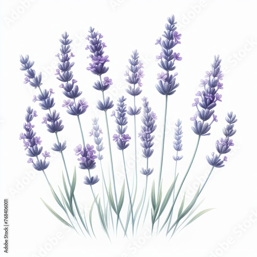 Watercolor lavender sprigs with a white background     Simple lavender spikes