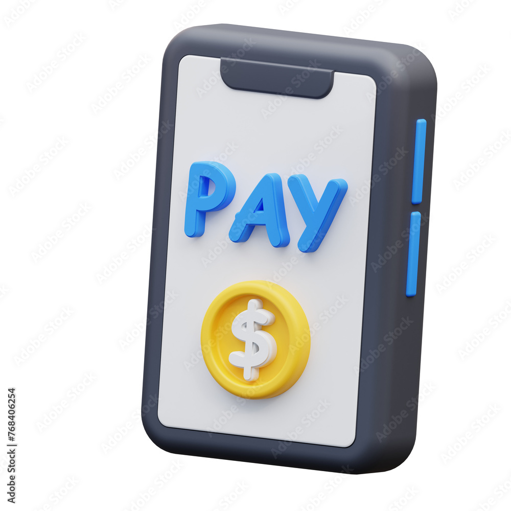 3d illustration phone with a pay button on it 3d illustration phone with a pay button on it