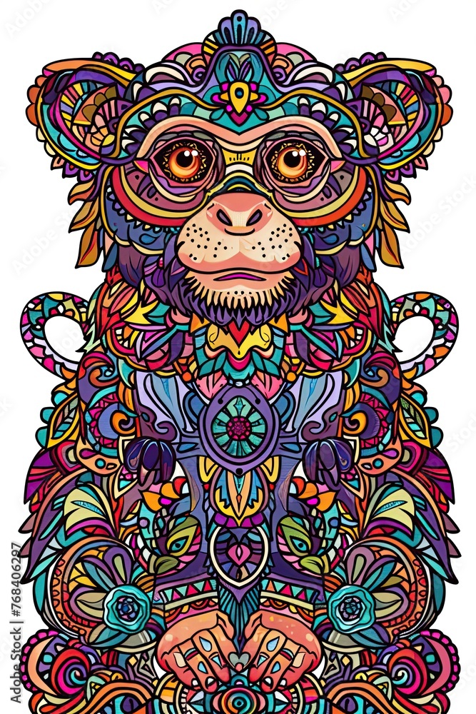 illustration of a cute monkey mandala