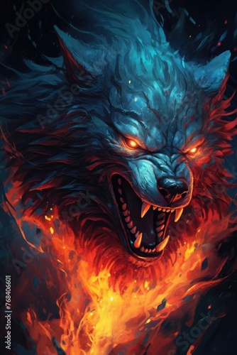 Red and Blue Wolf With Glowing Eyes