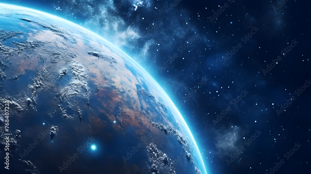 Obraz premium Digital technology universe earth abstract graphic poster web page PPT background with generative
