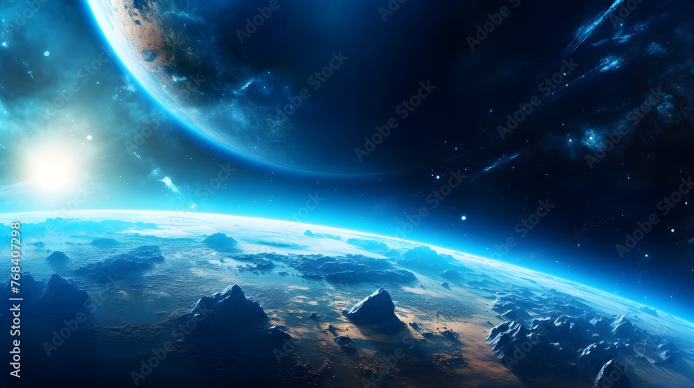 Obraz premium Digital technology universe earth abstract graphic poster web page PPT background with generative