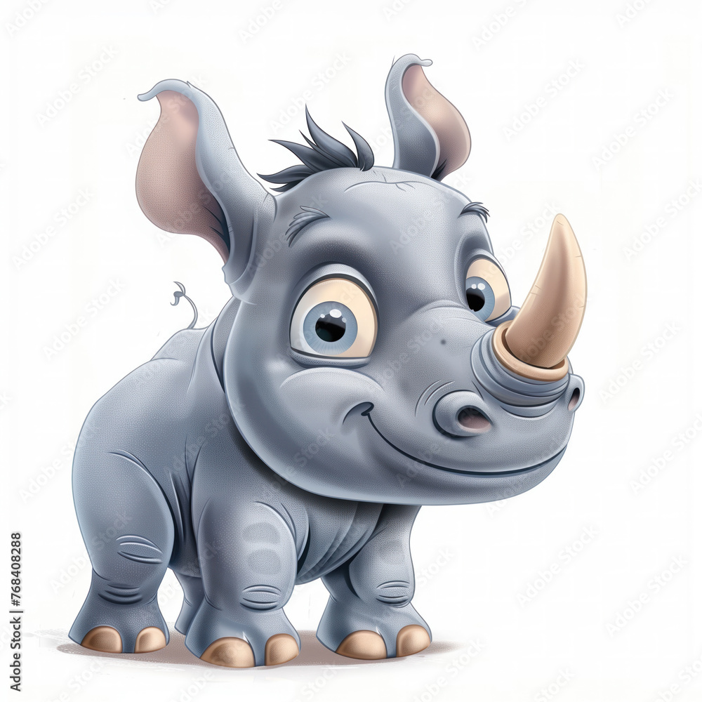 Cute Funny Cartoon Rhino, Illustration for Children Book, Generative AI