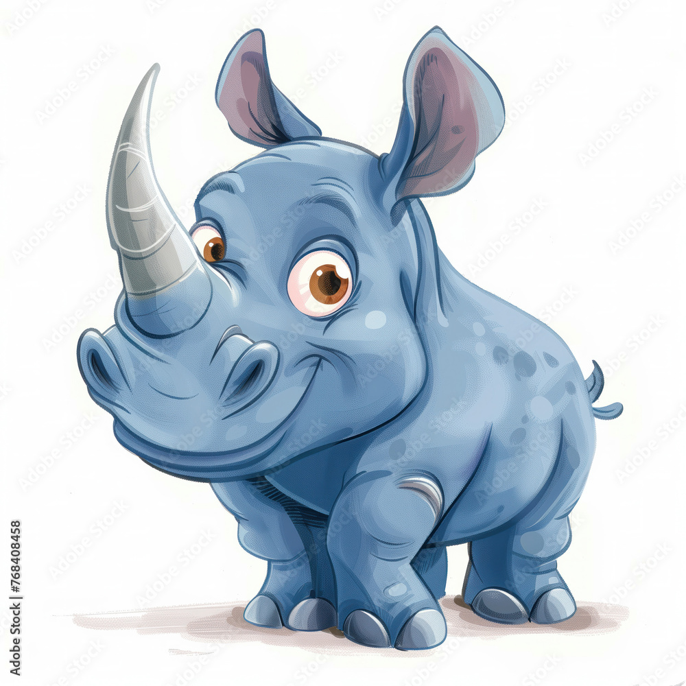 Fototapeta premium Cute Funny Cartoon Rhino, Illustration for Children Book, Generative AI