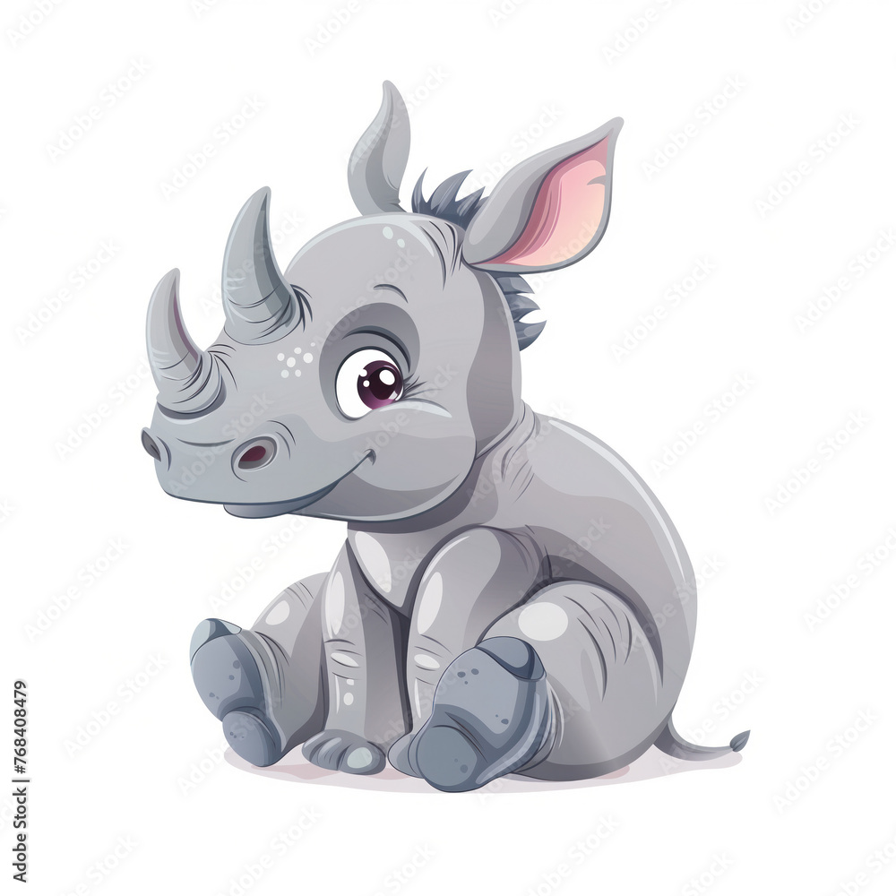 Naklejka premium Cute Funny Cartoon Rhino, Illustration for Children Book, Generative AI