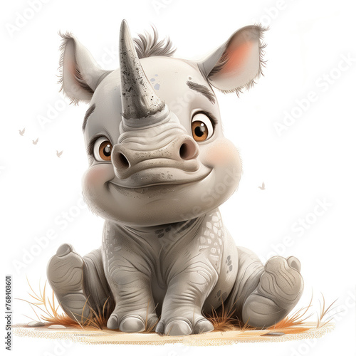 Cute Funny Cartoon Rhino  Illustration for Children Book  Generative AI