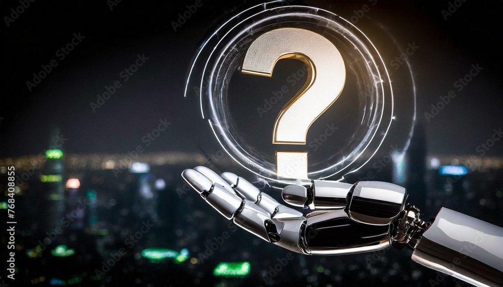 An Artificial Intelligence in humanoid form showing the question mark ...