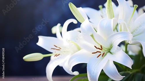 Lily flowers in bloom with ample space for text