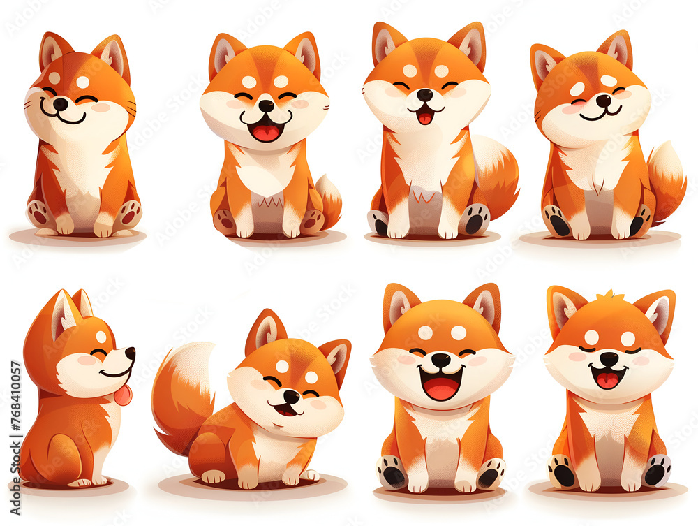 set of cartoon dogs, cute shiba inu dogs set of cartoon dogs, cute shiba inu dogs