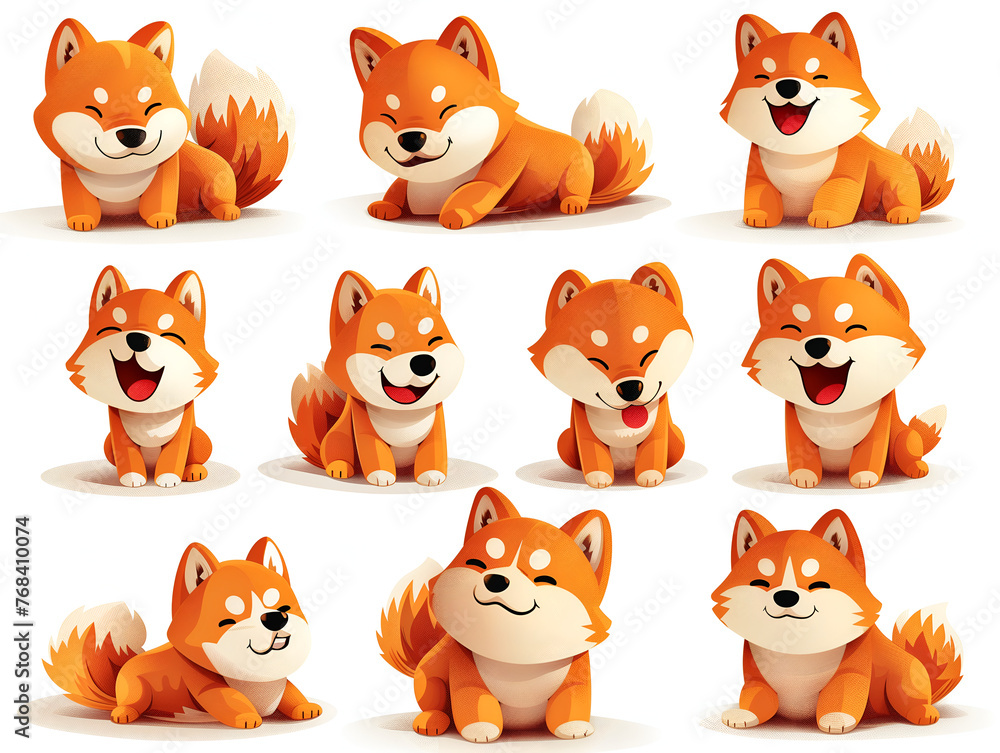 set of cartoon dogs, cute shiba inu dogs set of cartoon dogs, cute shiba inu dogs