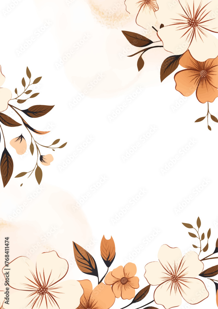 White and brown modern background invitation template with floral and flower