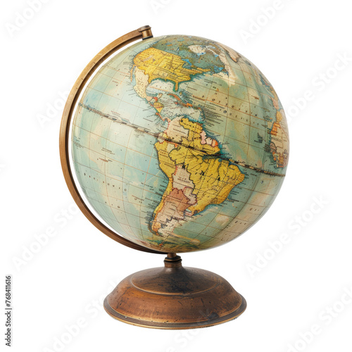 Old earth globe isolated on transparent background, cut out, png, education, school, study