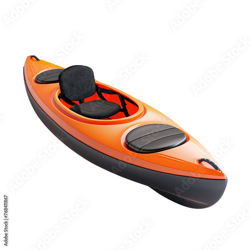 Orange plastic kayak isolated on transparent background, cut out, png