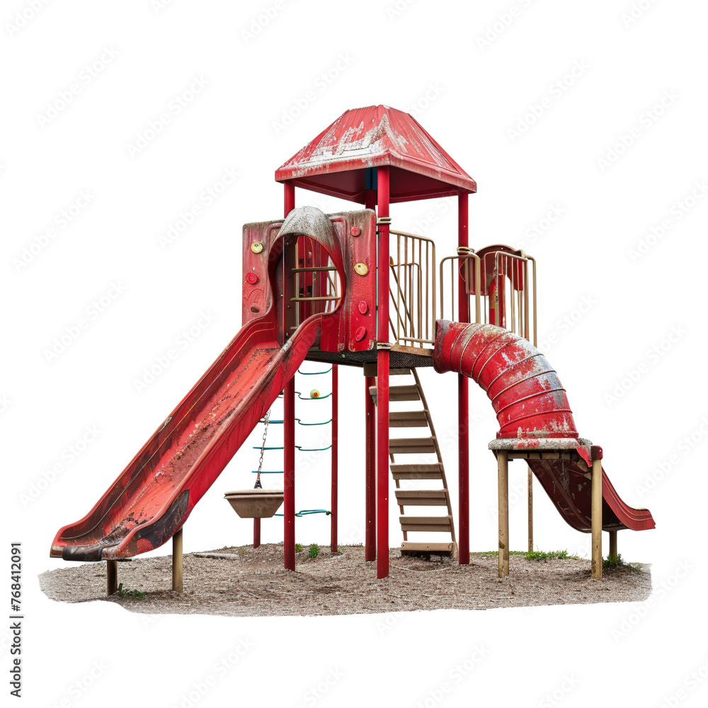 Red playground isolated on transparent background, cut out, png Red playground isolated on transparent background, cut out, png