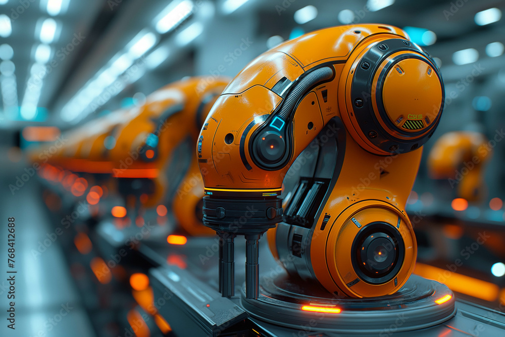 An AI core with multiple robotic arms working in seamless unison within an industrial environment, symbolizing the synergy between artificial intelligence and precise automation. An AI core with multiple robotic arms working in seamless unison within an industrial environment, symbolizing the synergy between artificial intelligence and precise automation.