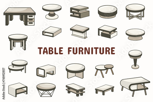Table Furniture Lineal Color Vector Illustration Icon Sticker Set Design Materials