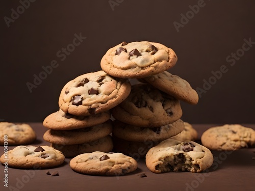 Delicious Chocolate Chip Cookies on Rich Brown Background