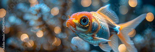 A close-up of a goldfish as a Christmas tree decoration, Multicolor Beautiful Fish Underwater Lives Orange Fish Fish with Beautiful Eyes