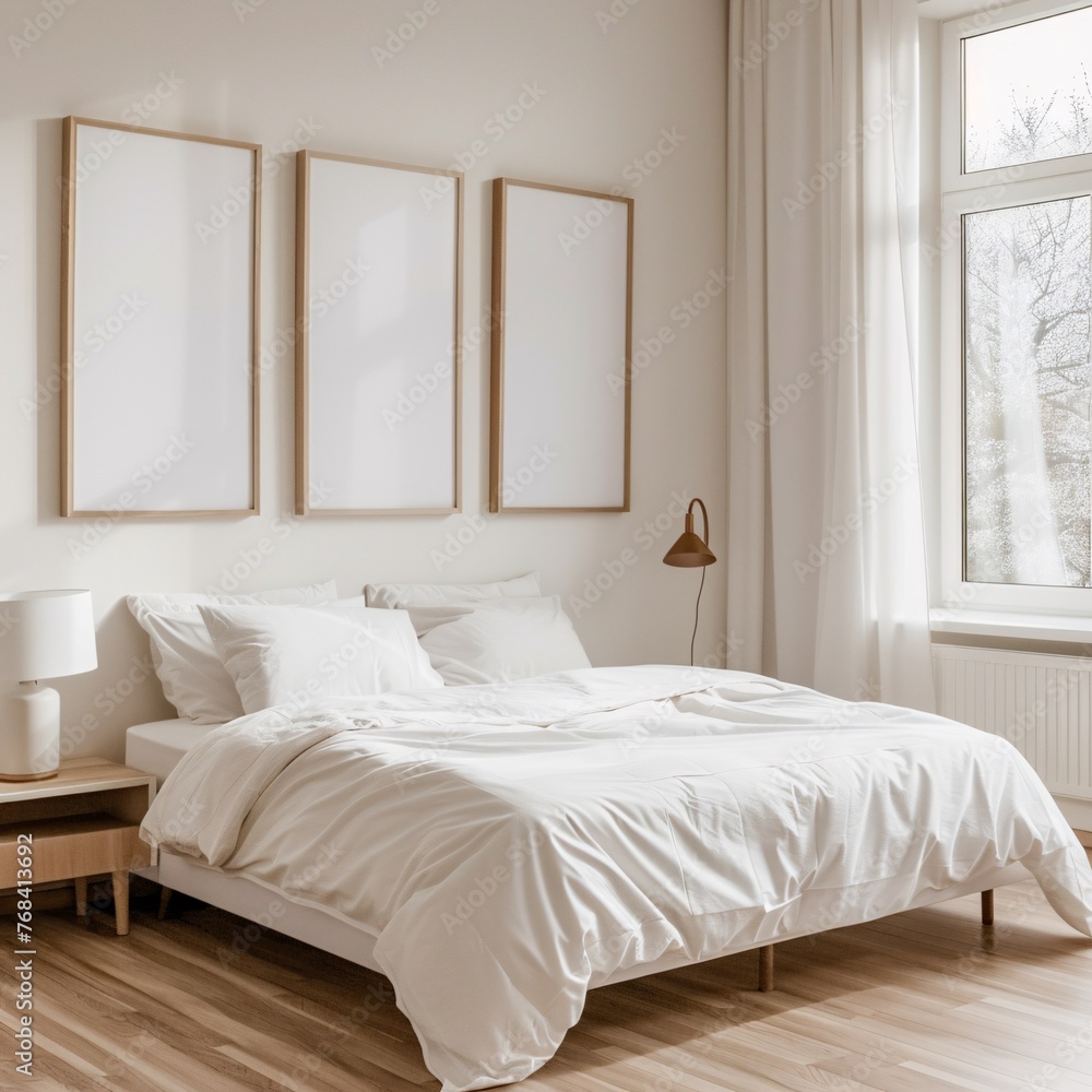 Fresh Start: A Clean, White Bedroom with a Modern Touch Generative AI Fresh Start: A Clean, White Bedroom with a Modern Touch Generative AI