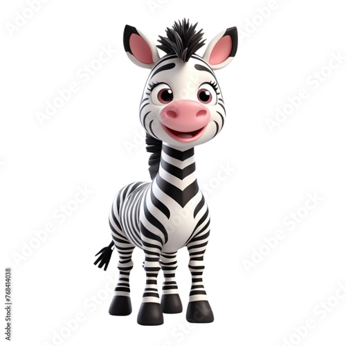 3d rendering of cartoon zebra on Isolated transparent background png. generated with AI