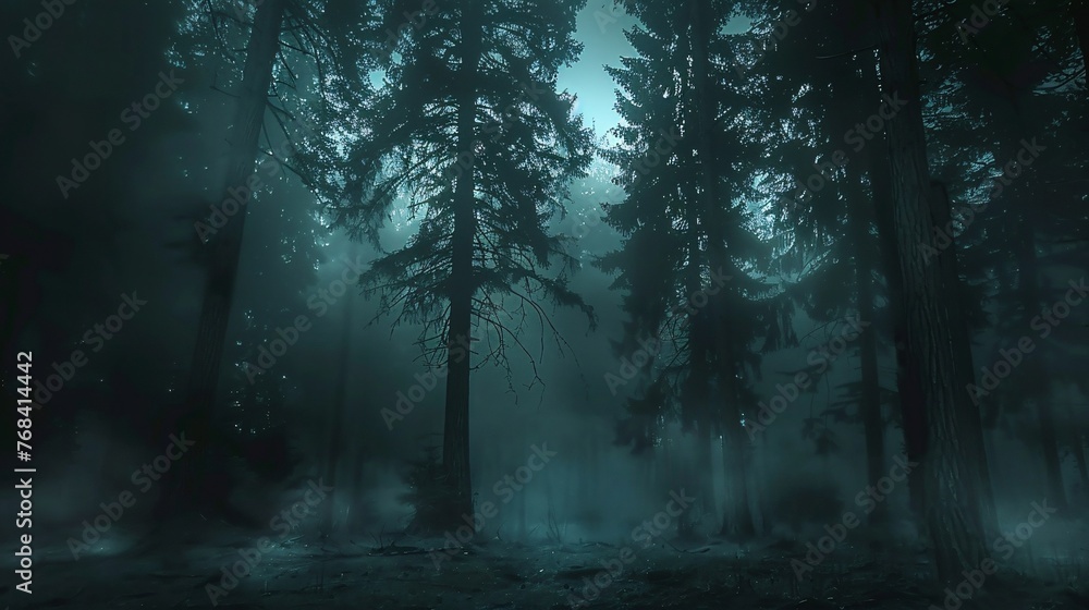 Fototapeta premium Mysterious Nighttime Forest: A Glimpse into the Dark World of Nature Generative AI