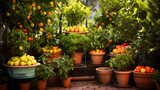 Urban Oasis: Dwarf Fruit Trees Thriving in Pots in a Compact City Garden