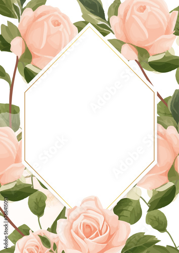 Pink and white watercolor hand painted background template for Invitation with flora and flower