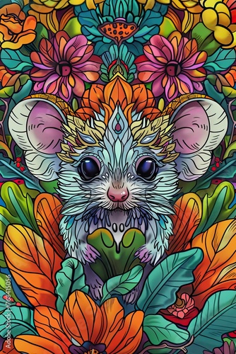 illustration of a cute rat mandala