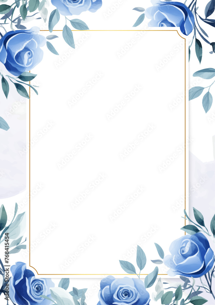 Obraz premium Blue and white vector realistic golden luxury invitation with flora and flower