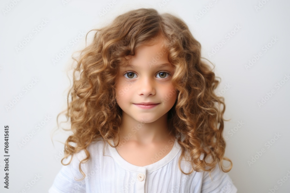 Portrait of a cute little girl with curly hair on a white background Portrait of a cute little girl with curly hair on a white background