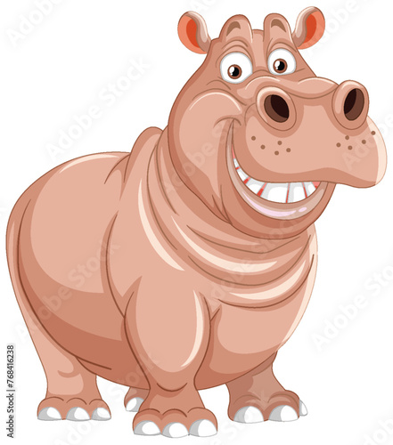 A friendly smiling cartoon hippo standing happily.