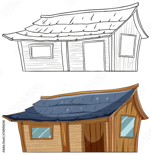 Vector illustration of a house, from draft to final.