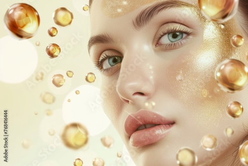 Beautiful Woman with Gold Hydrating Serum on her Face