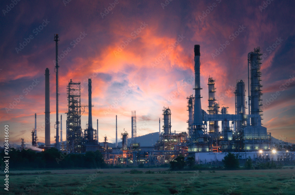 Oil refinery plant chemical factory and power plant with many storage tanks and pipelines