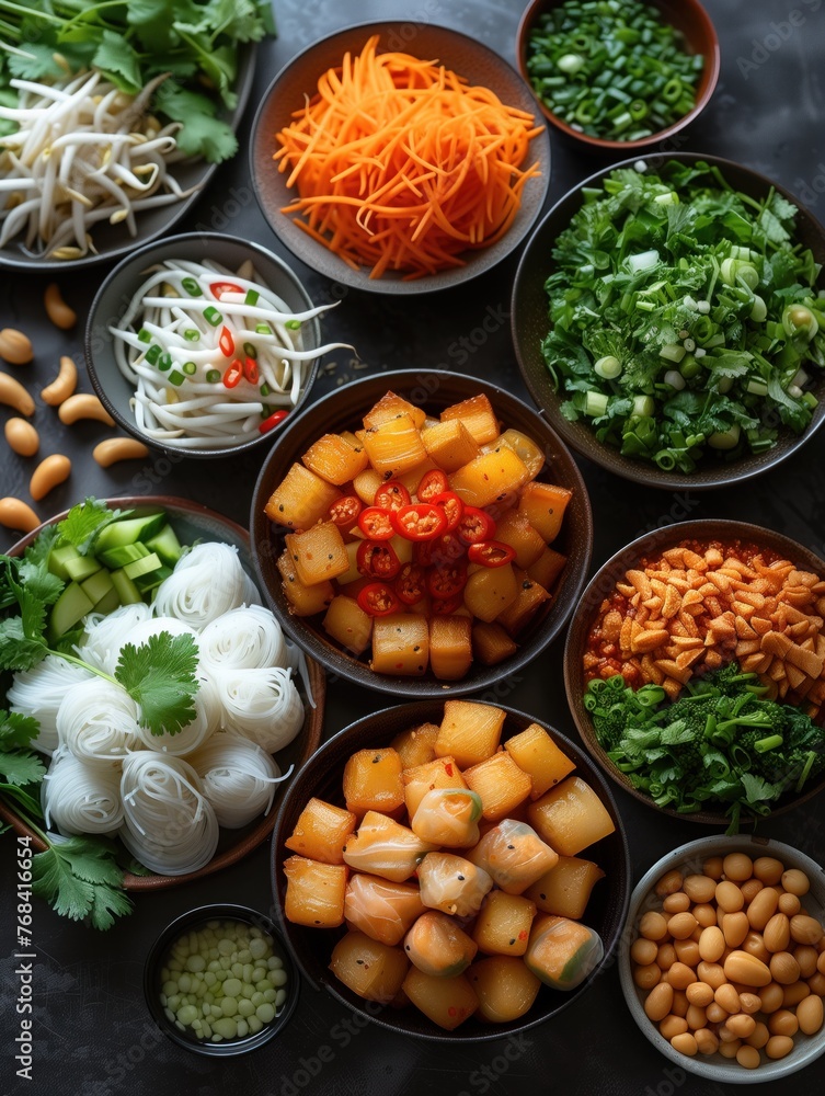 variety of Vietnamese dishes on the table