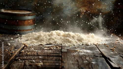 flour scattering on wooden background